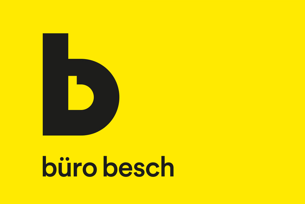 schwarzes Büro Besch Logo auf gelbem Hintergrund