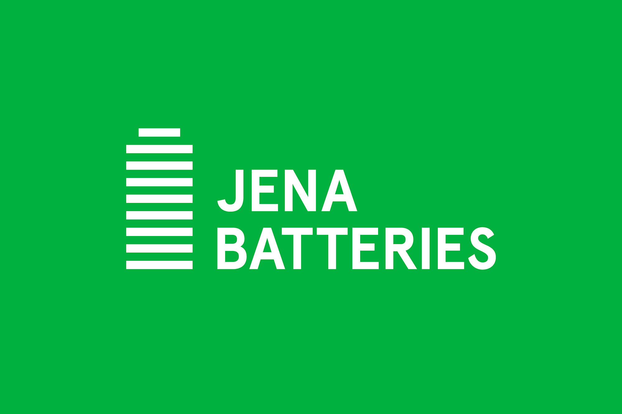 white Jena Batteries logo on green background
